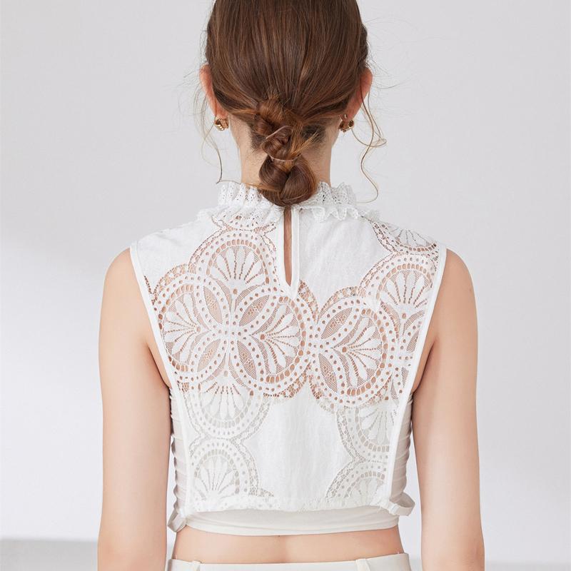 Perfect Match Girls Lace Breathable Casual Shirt Fake Collar Detachable Half Shirt Blouse Hollow Decorative False Collar For Sweater