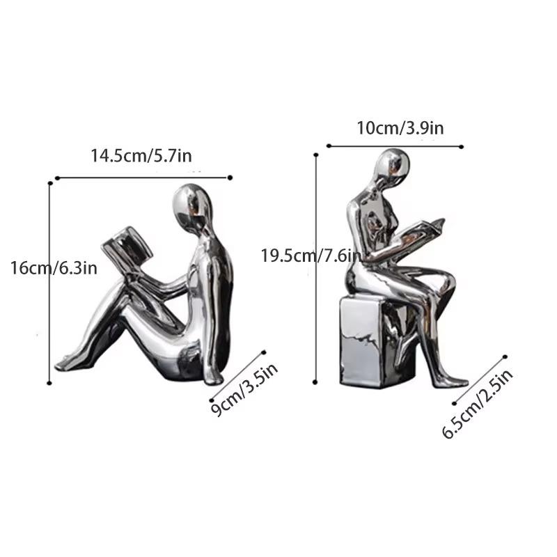 Modern Abstract Reading Bookends: Luxury Gold/Silver Human Statue. Nordic Resin Art for Home & Office Decor/Gift