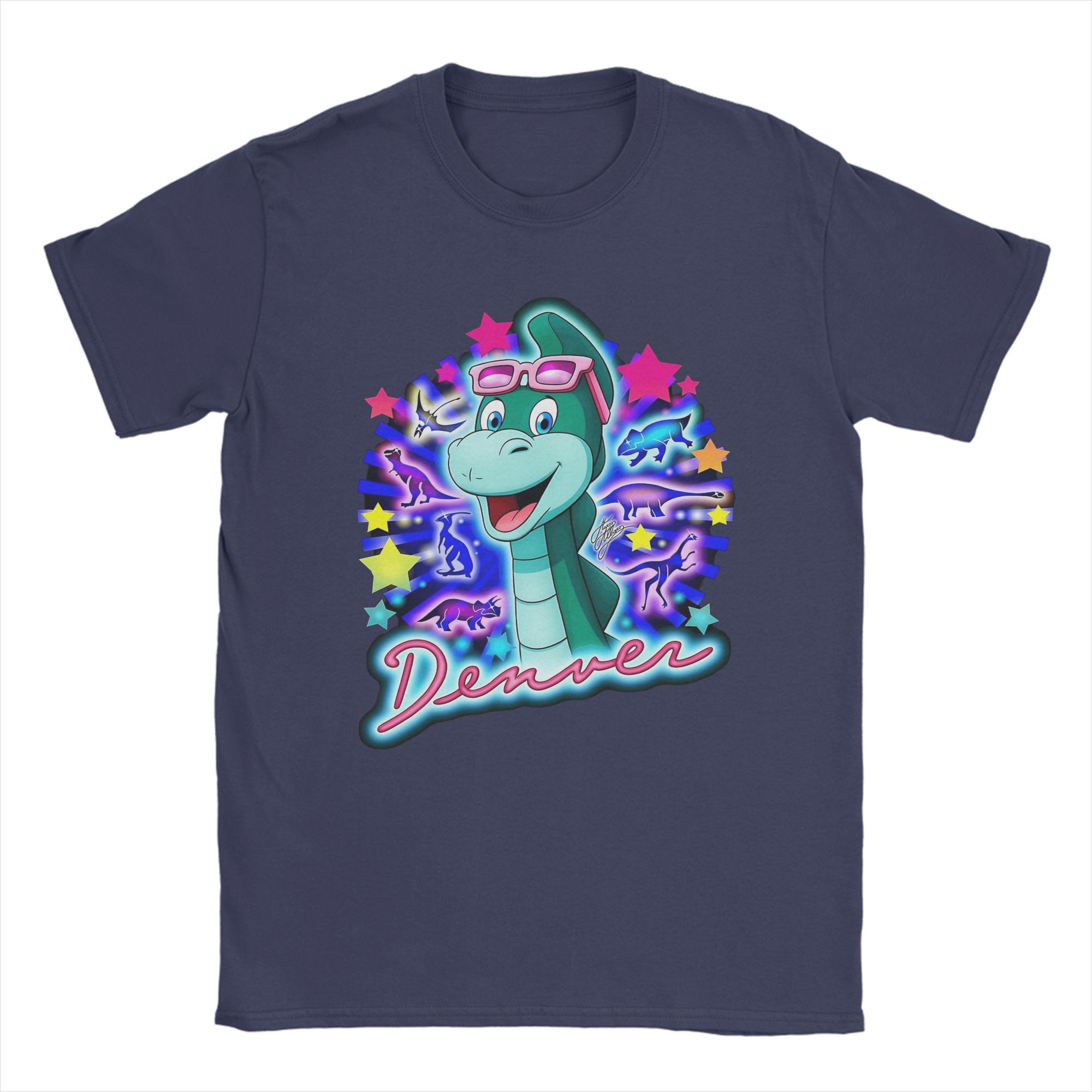 

Retro 80s Animated Cartoon T Shirts Men s Cotton Fashion for Male T-Shirt Crew Neck Denver The Last Dinosaur Clothes 6XL 3XL