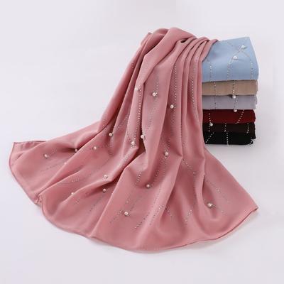 New 75d Pearl Chiffon Long Scarf With Rhinestone Beads For African Women