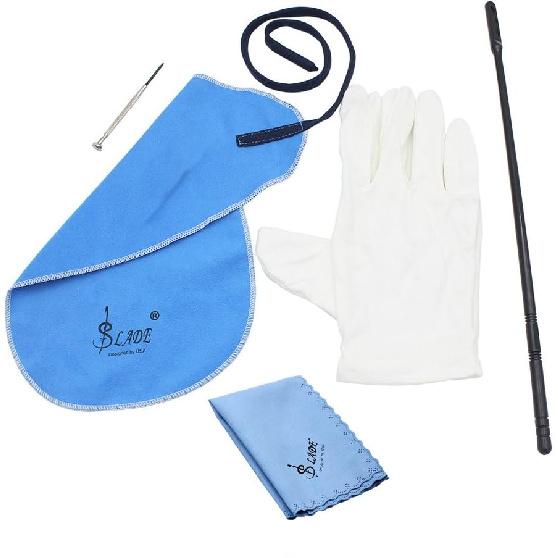 Flute Cleaning Kit with Cleaning Cloth Plastic Stick Screwdriver Gloves Set of 5