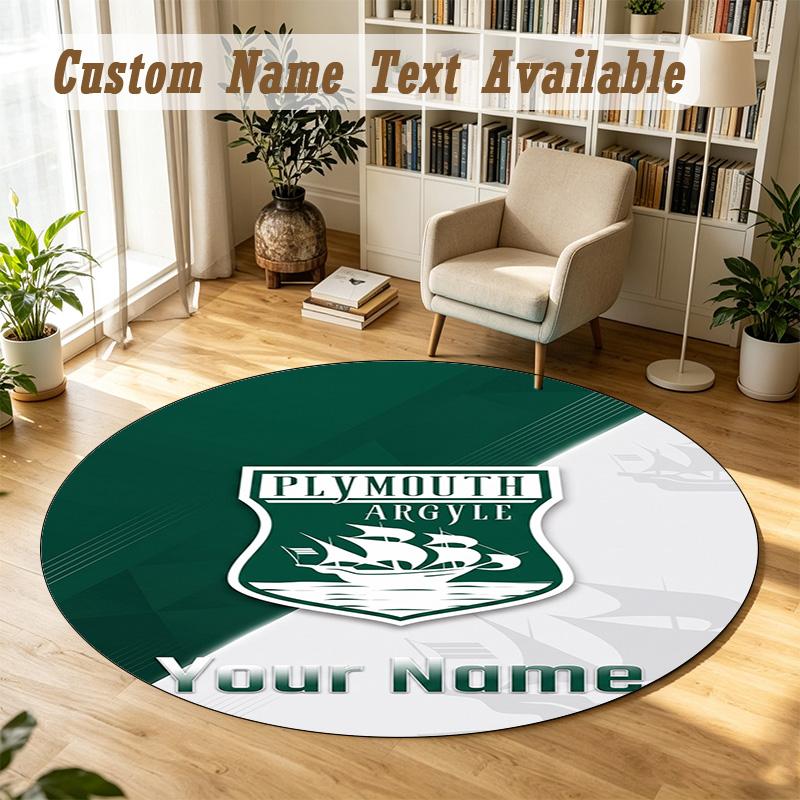 Round Rug Custom NamePlymouth Argyle FC Pattern Non Slip Carpet Home Floor Decor