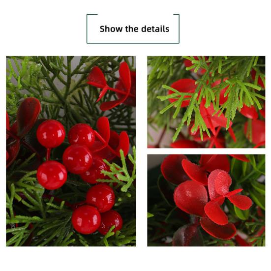 16 Inch Christmas Wreath with Red Berries Artificial Eucalyptus And Cedar Leaf Wreath for Holiday Front Door Wall Home Decoration