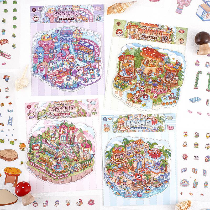3Stickers+1Scene fun 3D Stickers Adhesive Diy Scrapbooking Diary Album junk journal supplies Craft Supplies