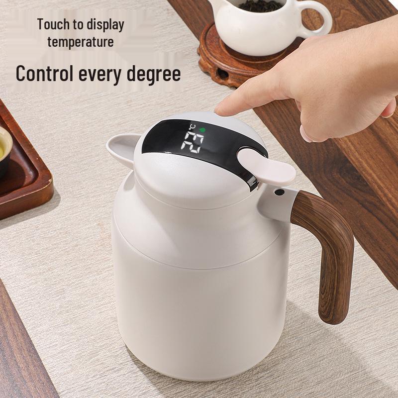 316 Stainless Steel Smart Insulated Teapot with Temperature Display, Tea Separator, and Wood Grain Handle - Large Capacity.