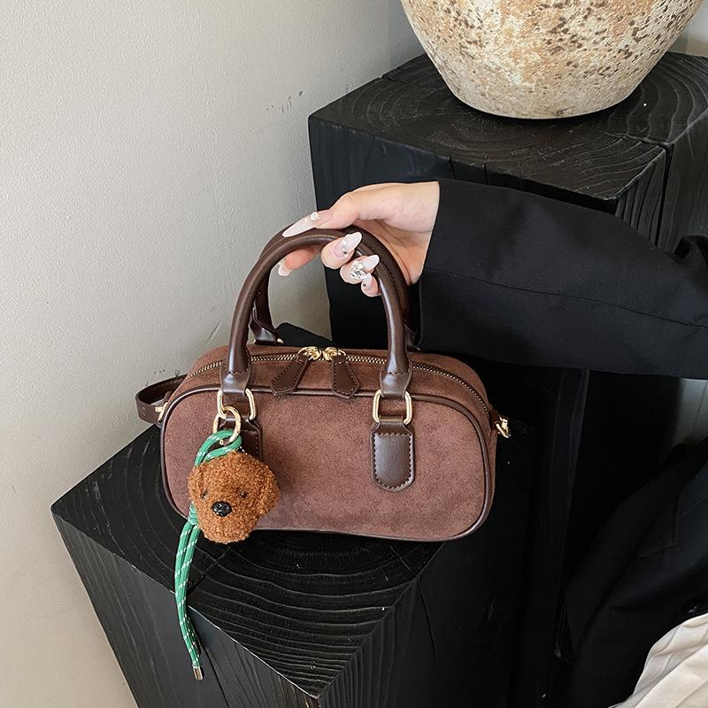 Fashi PU Leather Women Bowling Bag Handbag Solid Color Small Square Bag Large Capacity Shoulder Bag Shopping Bost Bag
