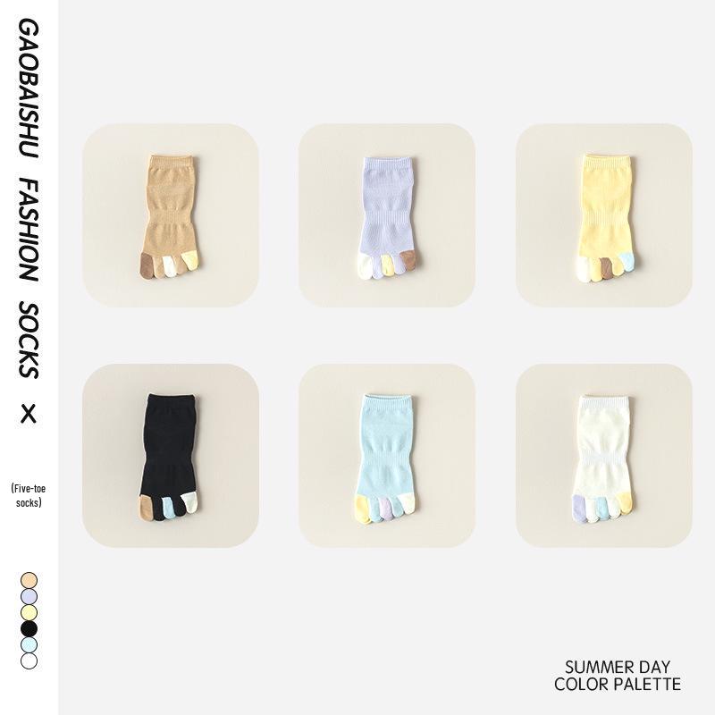 Women's Five-Toe Breathable Cotton Socks - Autumn/Winter Mid-Calf, Sweat-Absorbent, Candy Colors