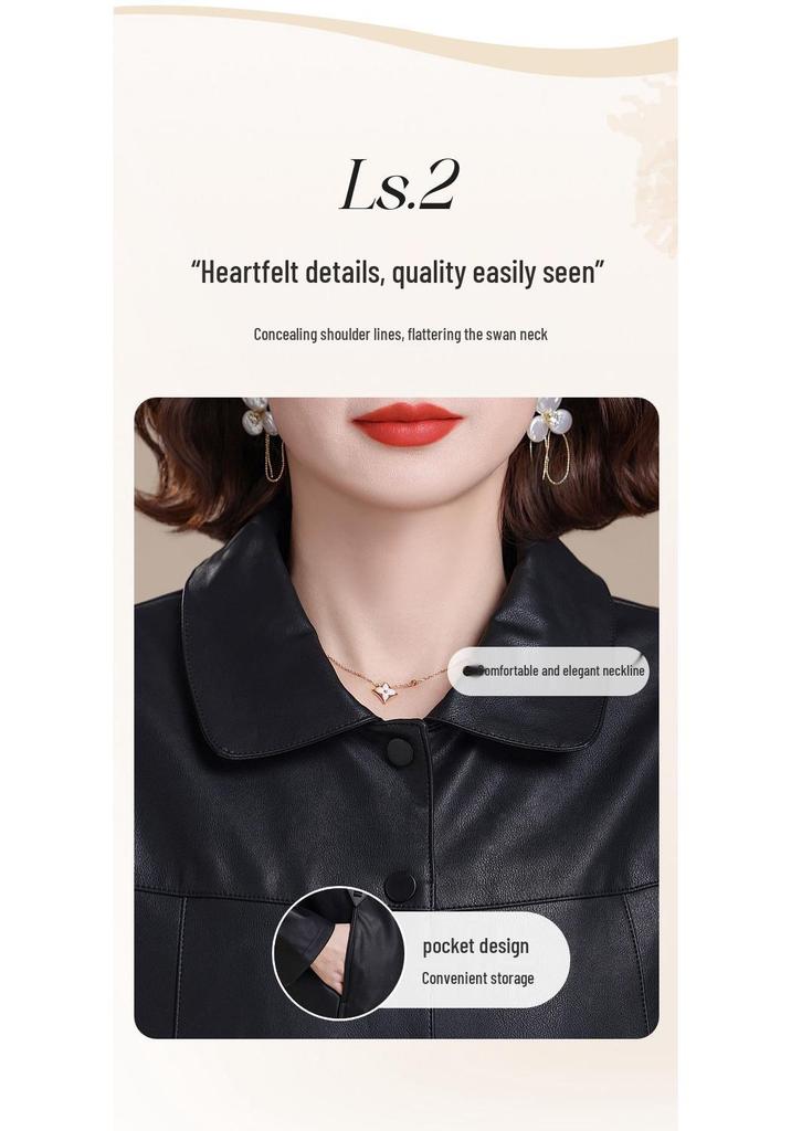 2026 Stylish Plus Size Leather Jacket for Middle-Aged & Elderly Women - Spring/Fall Casual Wear
