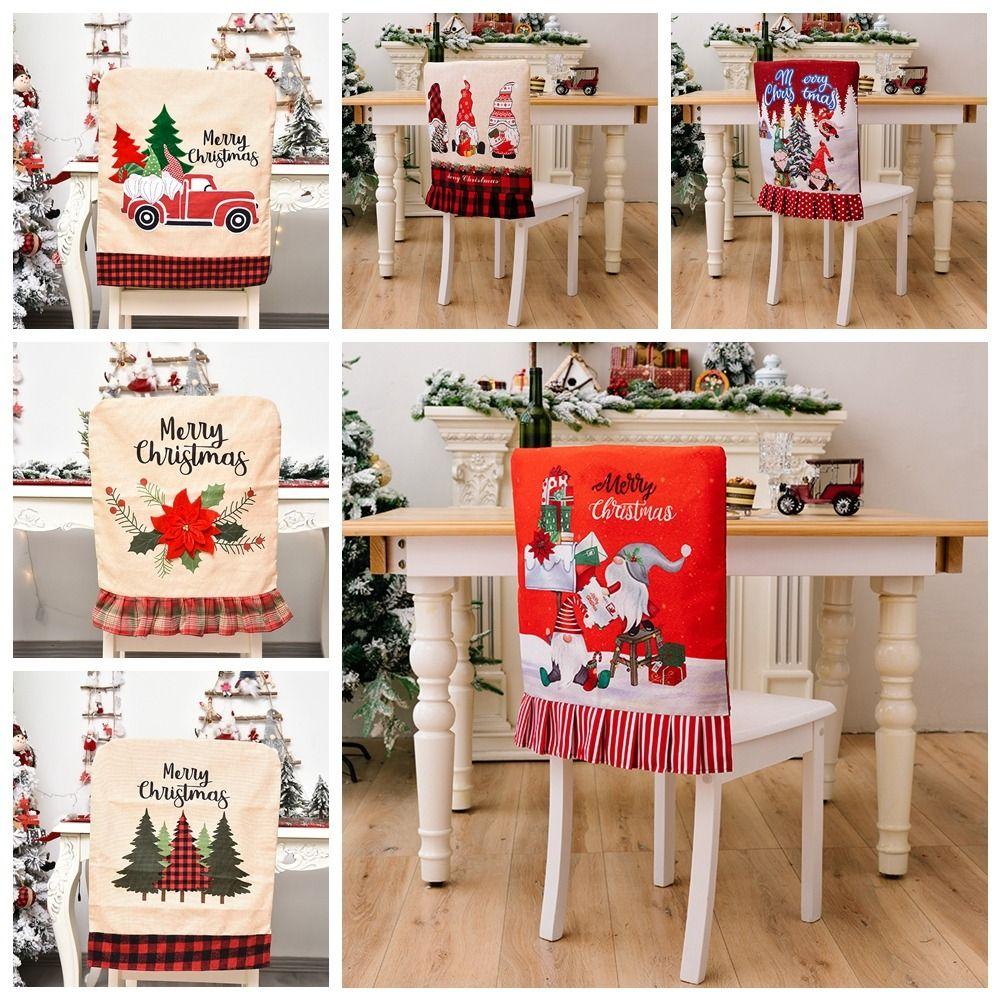 Reusable Cartoon Christmas Chair Cover Soft Stretch Xmas Dinner Chair Seat Cover Removable Christmas Table Decor Kitchen