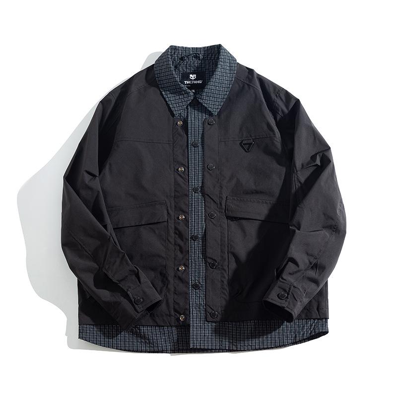 Men s Plus Size Retro Plaid Patchwork Two-Piece Loose Lapel Jacket 5XL чёрный