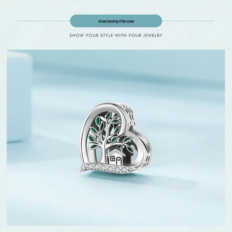 Yin Ziyun Heart-Shaped S925 Sterling Silver Family Tree DIY Bracelet Beads