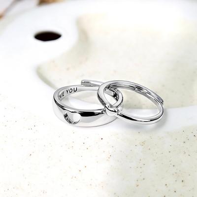 Simple Hollow Heart Couple Ring Set - Engraved 'I LOVE YOU' Inside - Valentine's Day Gift