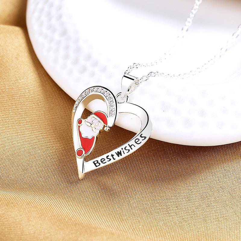 Luxury Heart-shaped Santa Pendant Necklace - Festive Jewelry for Women