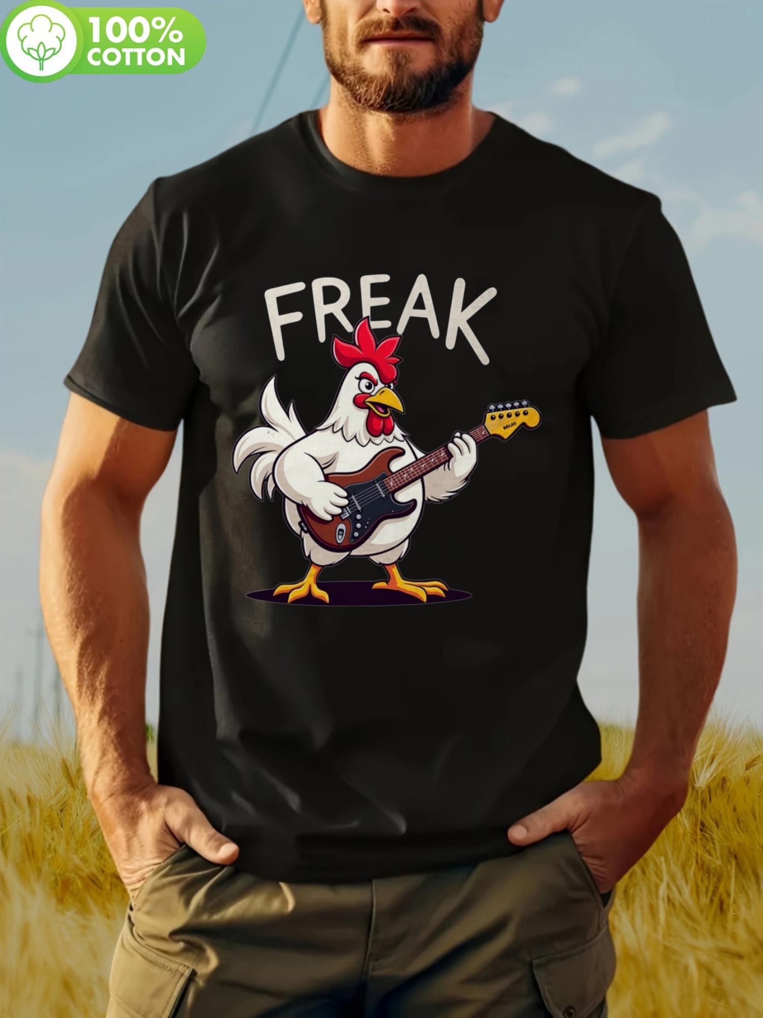

FREAK Chicken Guitar Graphic T-shirt - Retro Rock n Roll Design L