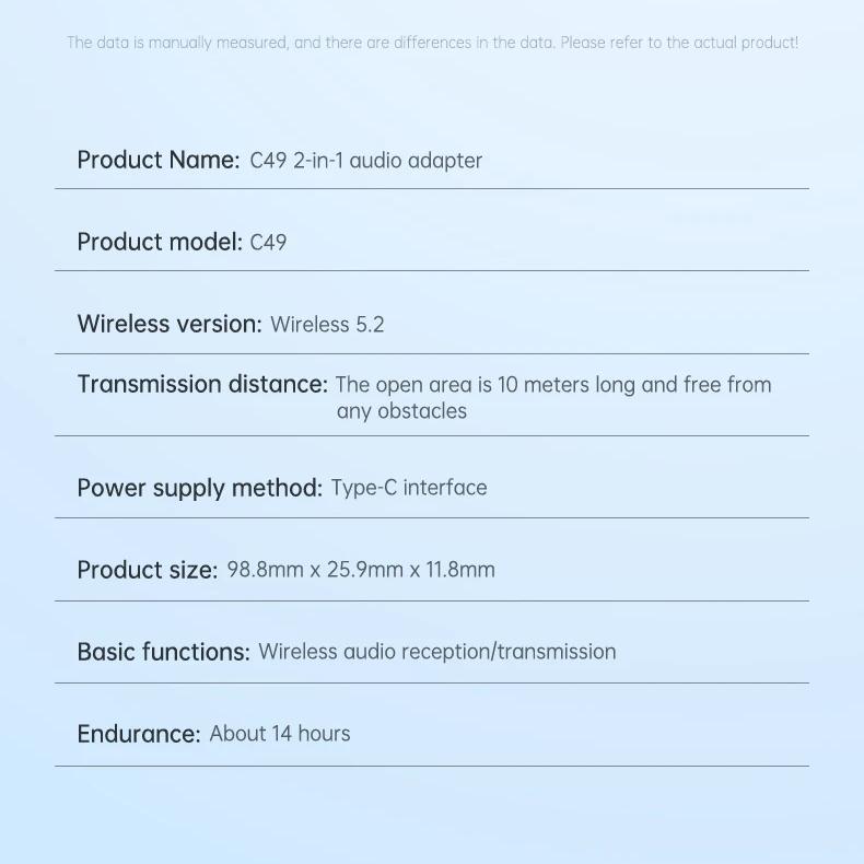 2 in 1 aptX Bluetooth Audio Transmitter Receiver 3.5MM AUX Multipoint Hifi Stereo aptX-Adaptive/HD/LL Wireless Adapter With Mic