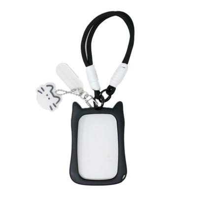 Katzenohren-Passhülle mit Kartenfach für 2 Karten, weiches Silikon, kompatibel mit Suica IC, geeignet für Katzen, perfekt für Fans, Armband, Schwarz [Miracich] Anhänger,