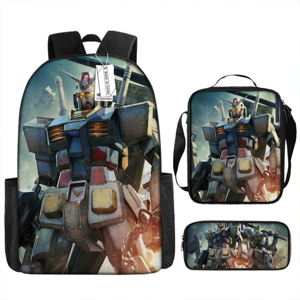 Gundam Mecha Schultasche Jungen und Grundschüler Ultraleichter Rückenschutz Rucksack Jungen Animation Kinderrucksack Dreiteiliges Set