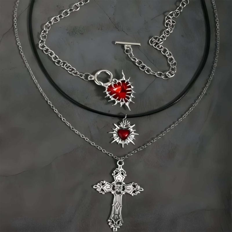 Stackable Gothic Necklace Collection Featuring Multiple Lengths And Heart Crosses Designs For Customes Layering