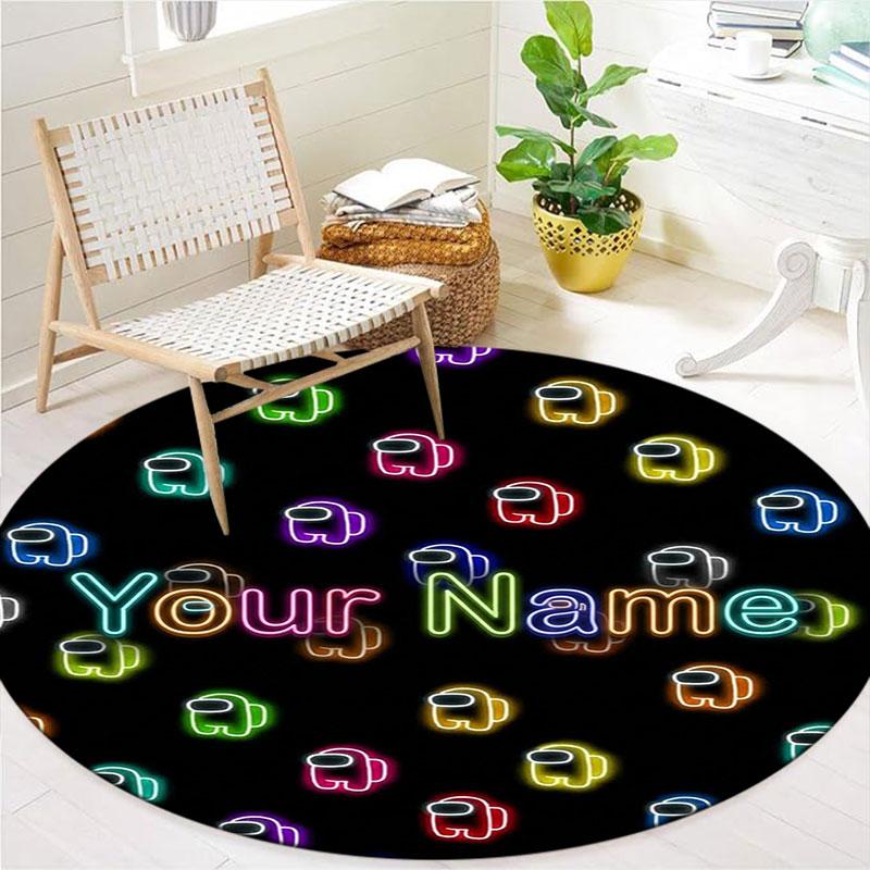 Among Us Custom Name Round Area Rug,Carpet Rug for Living Room Bedroom Sofa Playroom Decor,Non-slip Floor Mat