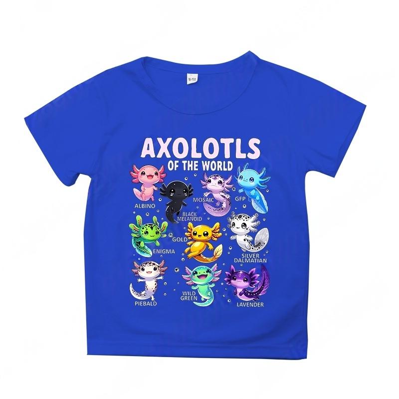 Colorful Cartoon Axolotls Graphic 3D Print T-Shirt Summer Casual Comfy Girls Clothes  Short Sleeve T-Shirt for Children Top