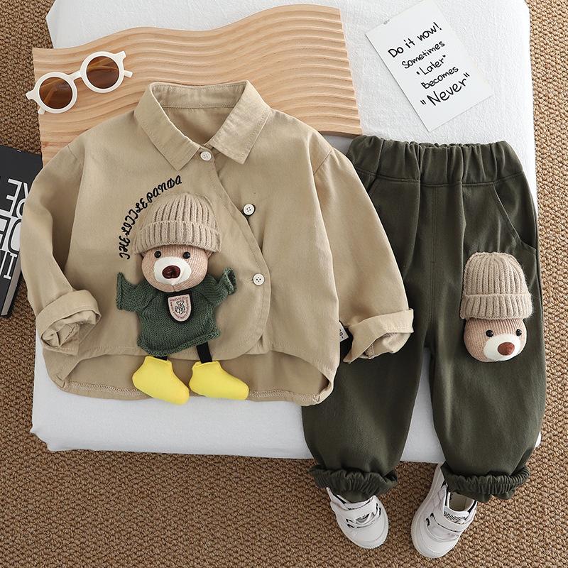Baby Bear Shirt & Pants Set – Cute Cotton Spring Outfit for Toddler Boys, Teddy Bear Print 2-Piece Clothes