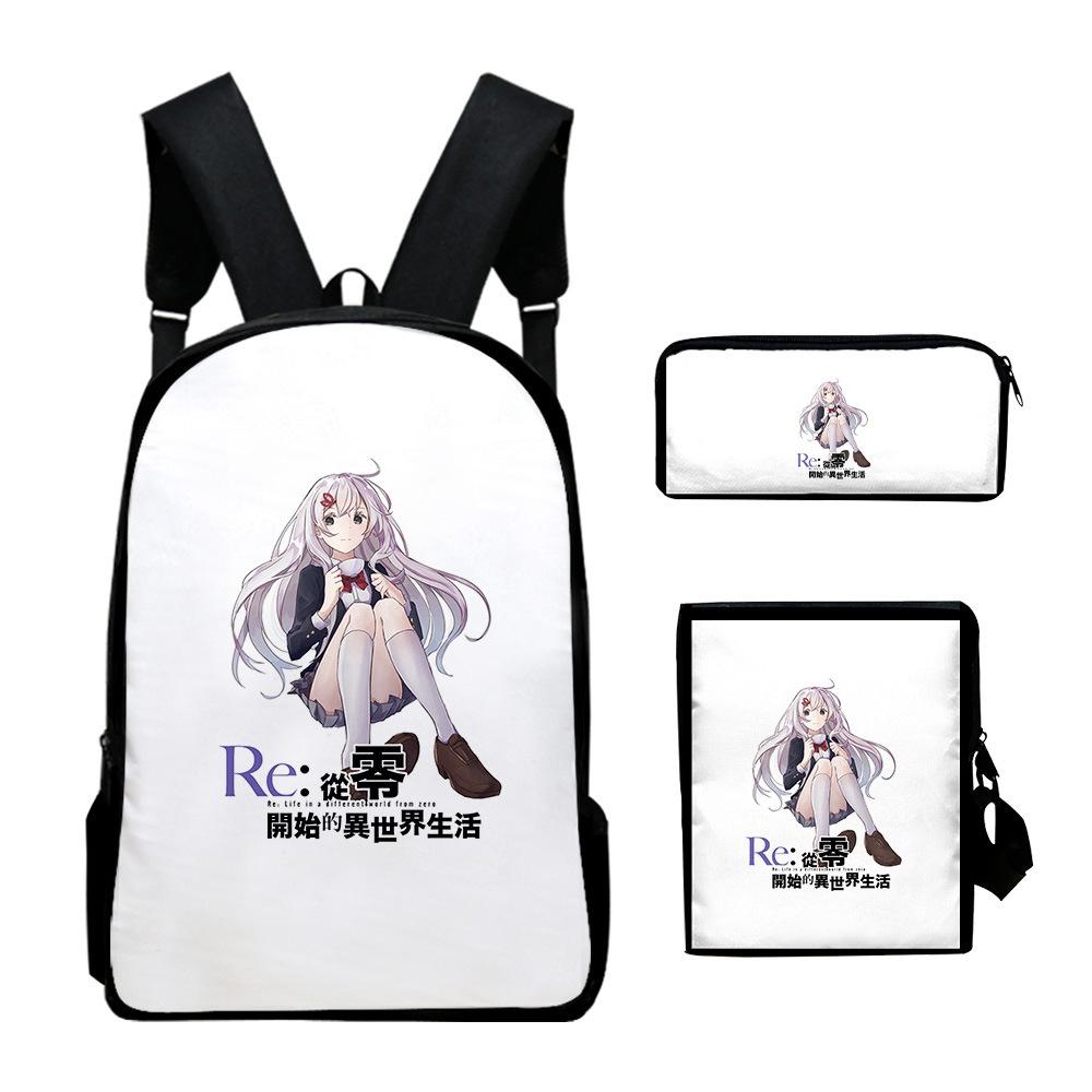 Re:Life in a different world from zero 3D 3pcs/Set School Bags Laptop Daypack Backpack Inclined shoulder bag Pencil Case