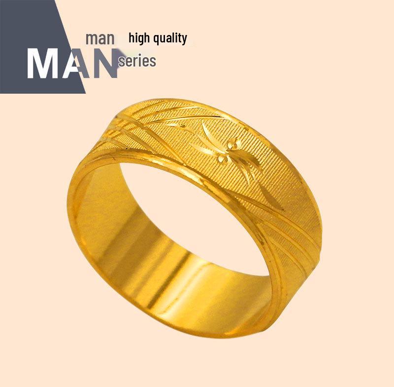Elegant 24K Gold Electroplated Couple Rings with Matte Carved Pattern for Men and Women