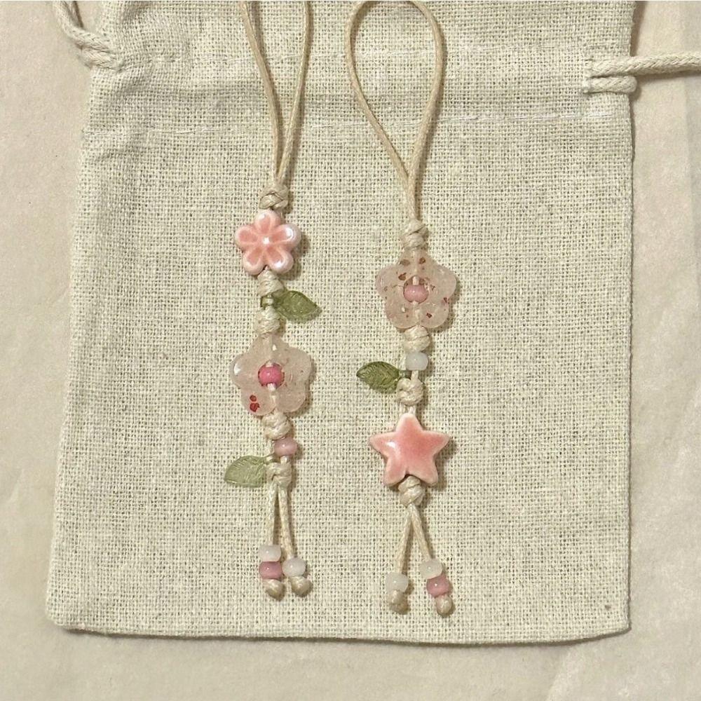 Pastel Colors Star Flower Phone Charm Ceramic Beaded Phone Lanyard Mobile Phone Strap  Women Girls
