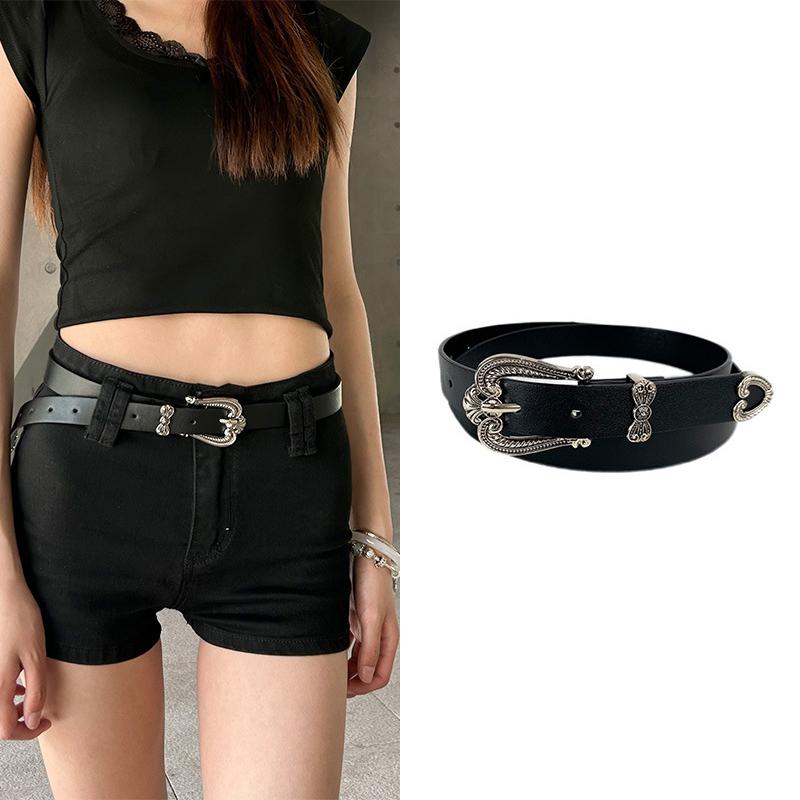 Women'S Belt Vintage Carved Needle Buckle Punk Hip Hop Rock Style Jeans Belt Y2K Belt Pu Leather Belt