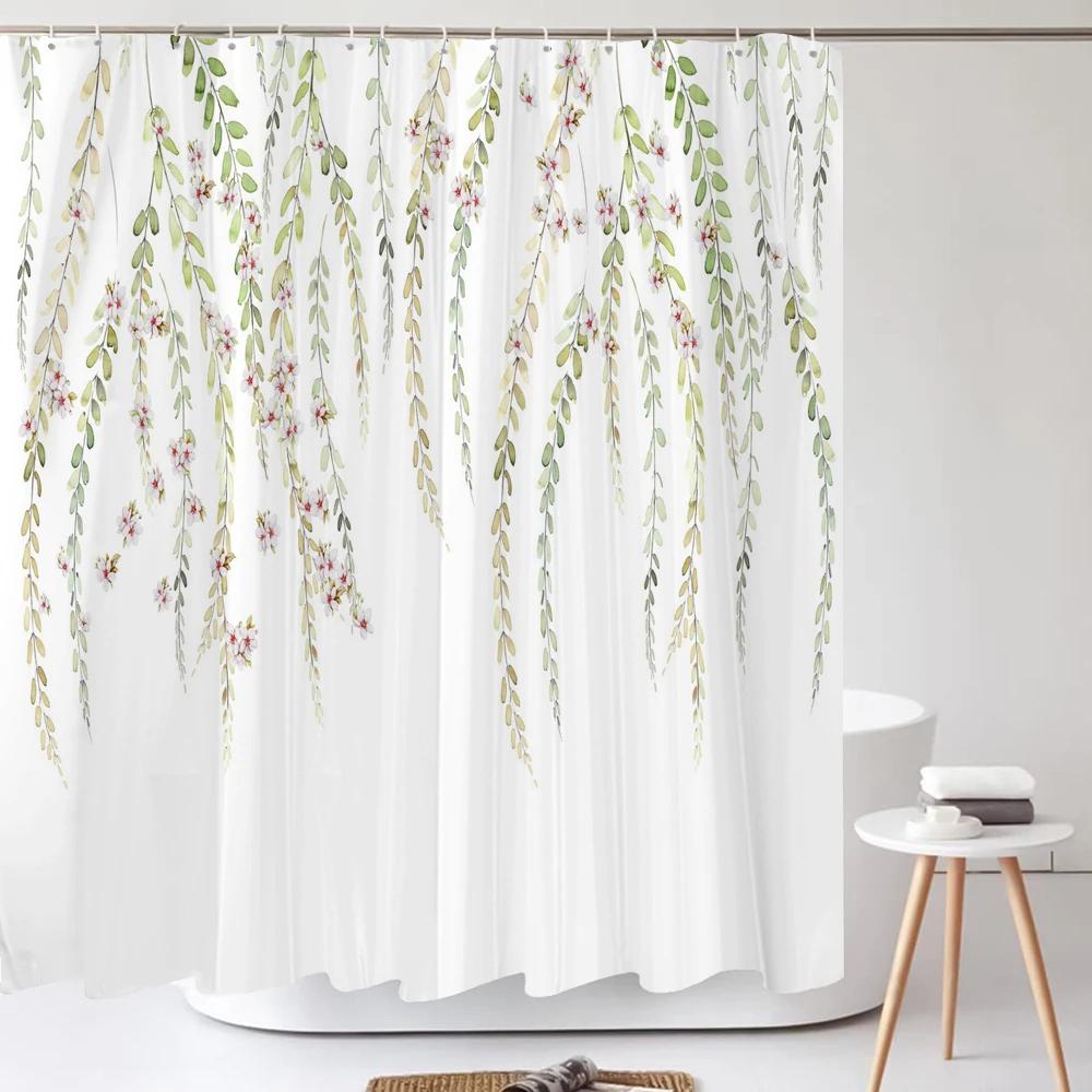 3D Tropical Green Plant Leaf Palm Cactus Bathroom Shower Curtain Home Decor Curtain Waterproof Fabric Shower Curtains With Hook