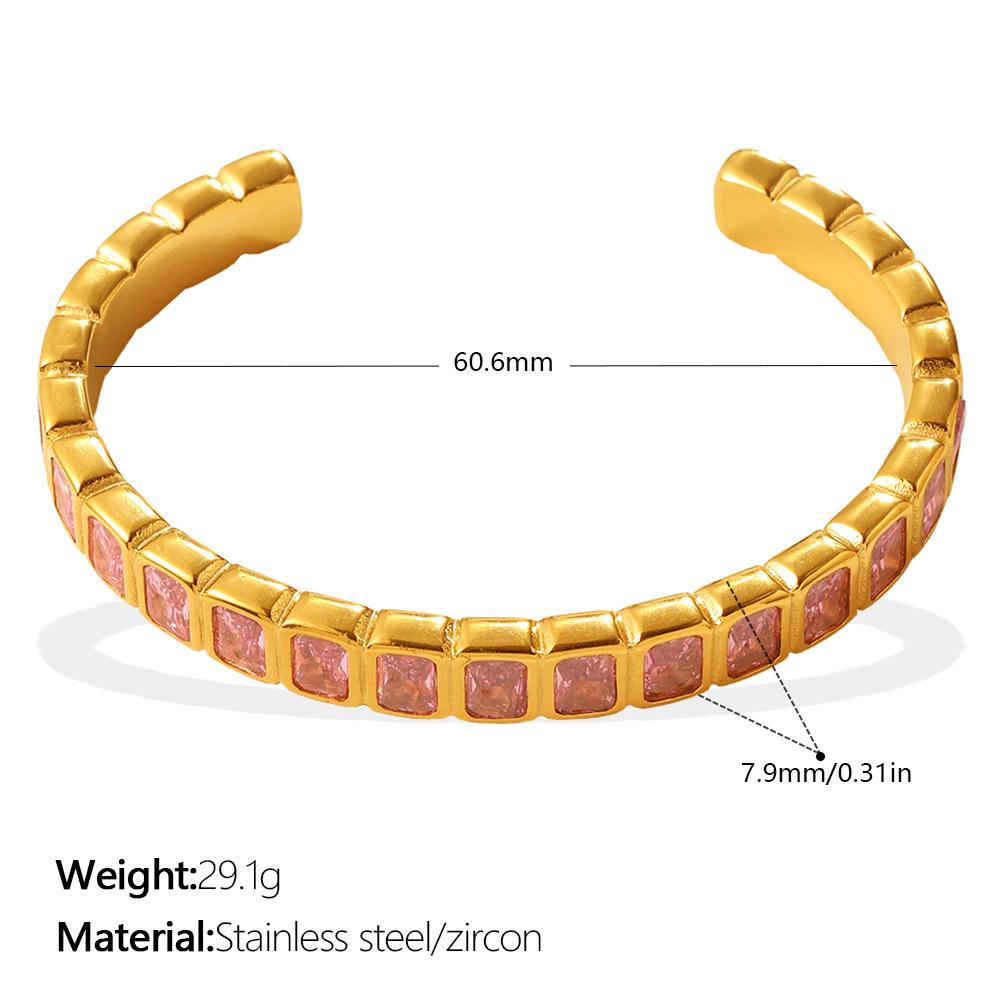 Light Luxury Retro Style Multi-Color Zircon Open Bracelet Stainless Steel Stacked Versatile C-Shaped Bracelet
