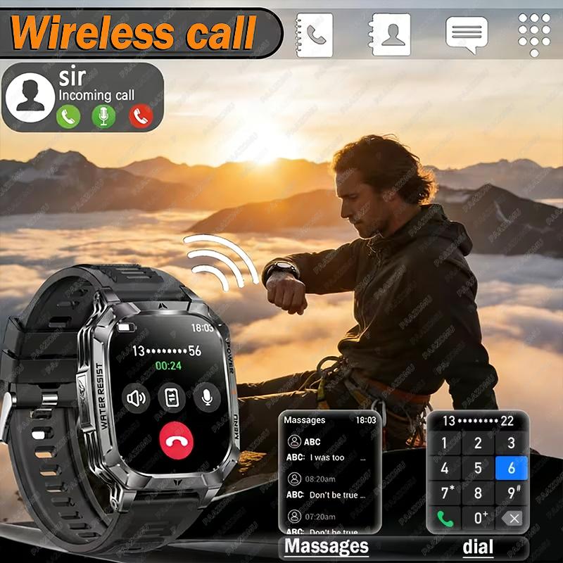 New Rugged Military Smart Watch Men 1400 mAh battery 2.01inch Bluetooth Call Health monitoring device LED flashlight Smart watch