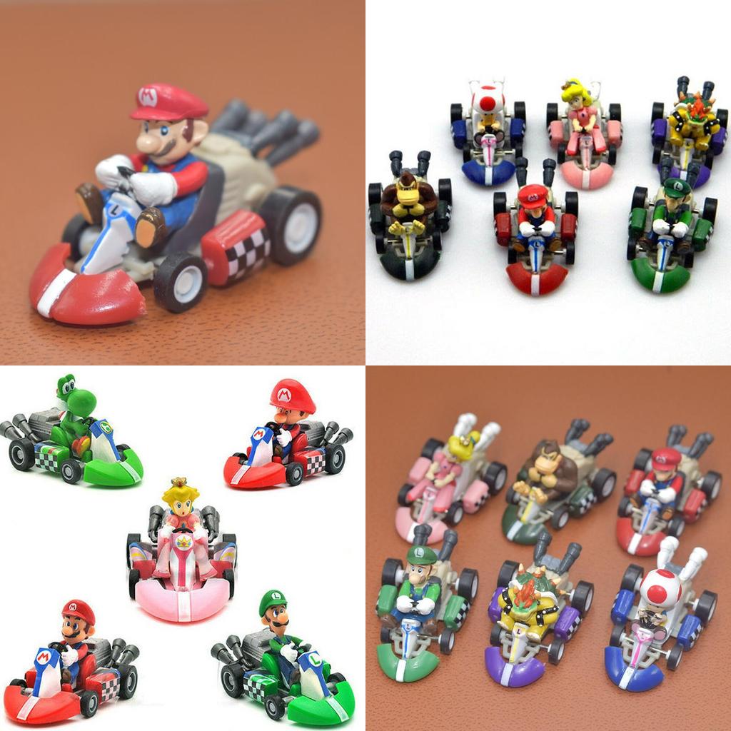 Super Mario Bros Kart Rückziehauto Actionfigur Set 6 Stück Bunte Sammlerstücke