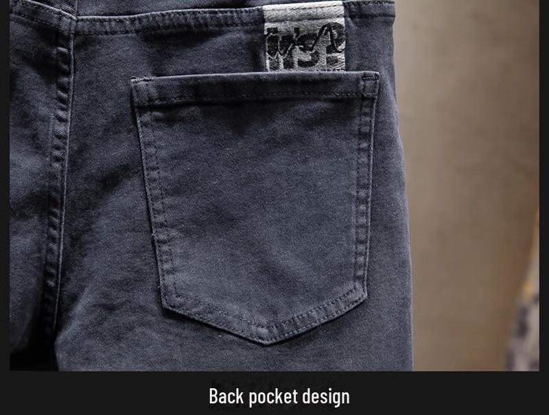 Men's Summer Slim Fit Denim Shorts with Ink-Splashed Print and Diamond Accent