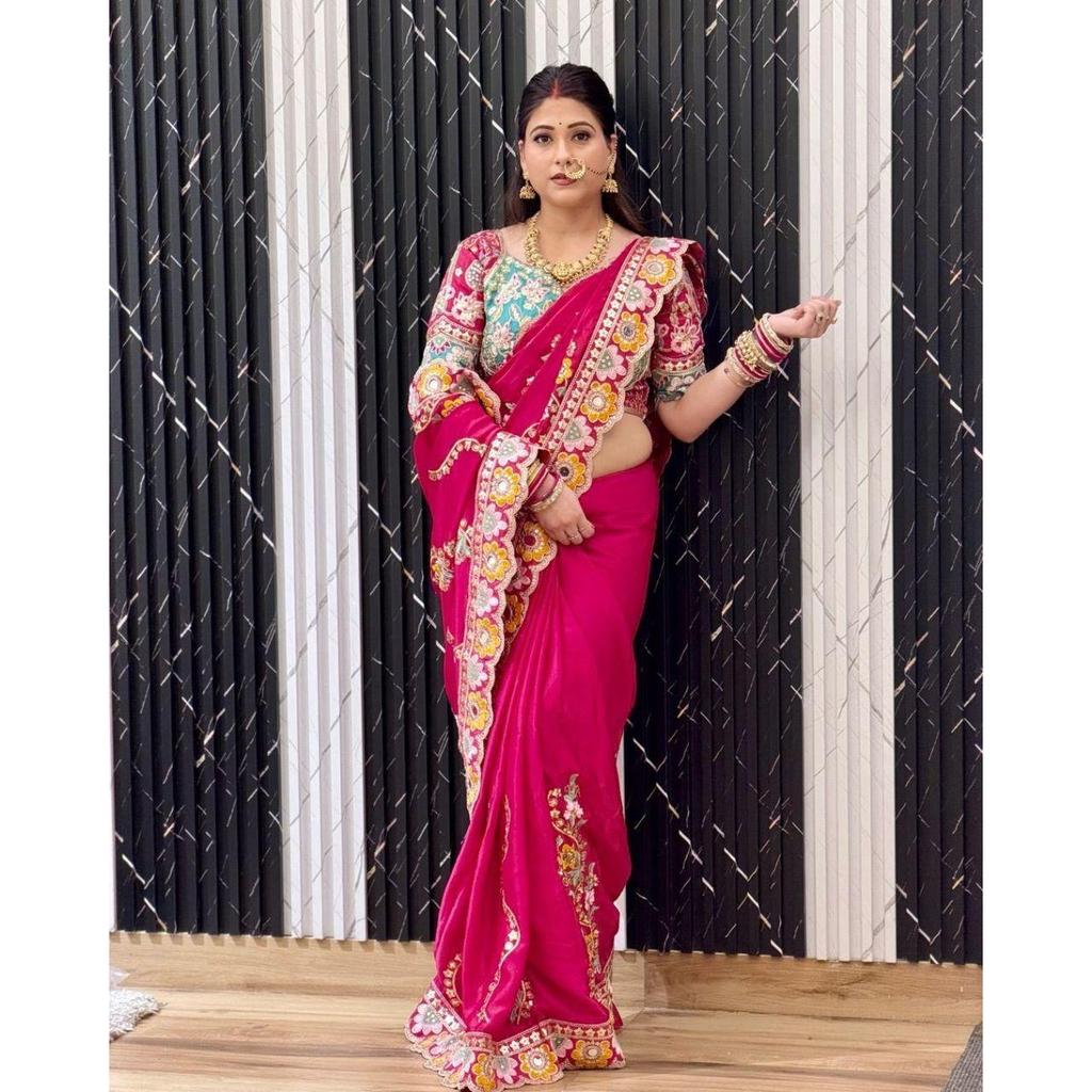 New Launch – Premium Cherry Red Rangoli Silk Saree