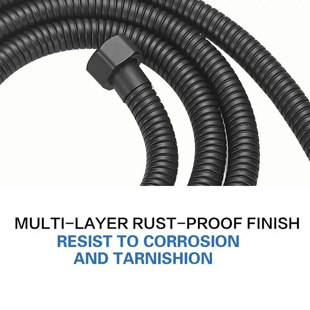 New Extendable Garden Hose 1.5/2M Black SUS304 Flexible Shower Pipe Bathroom Extension Water Pull Accessories Pipes Hoses Home
