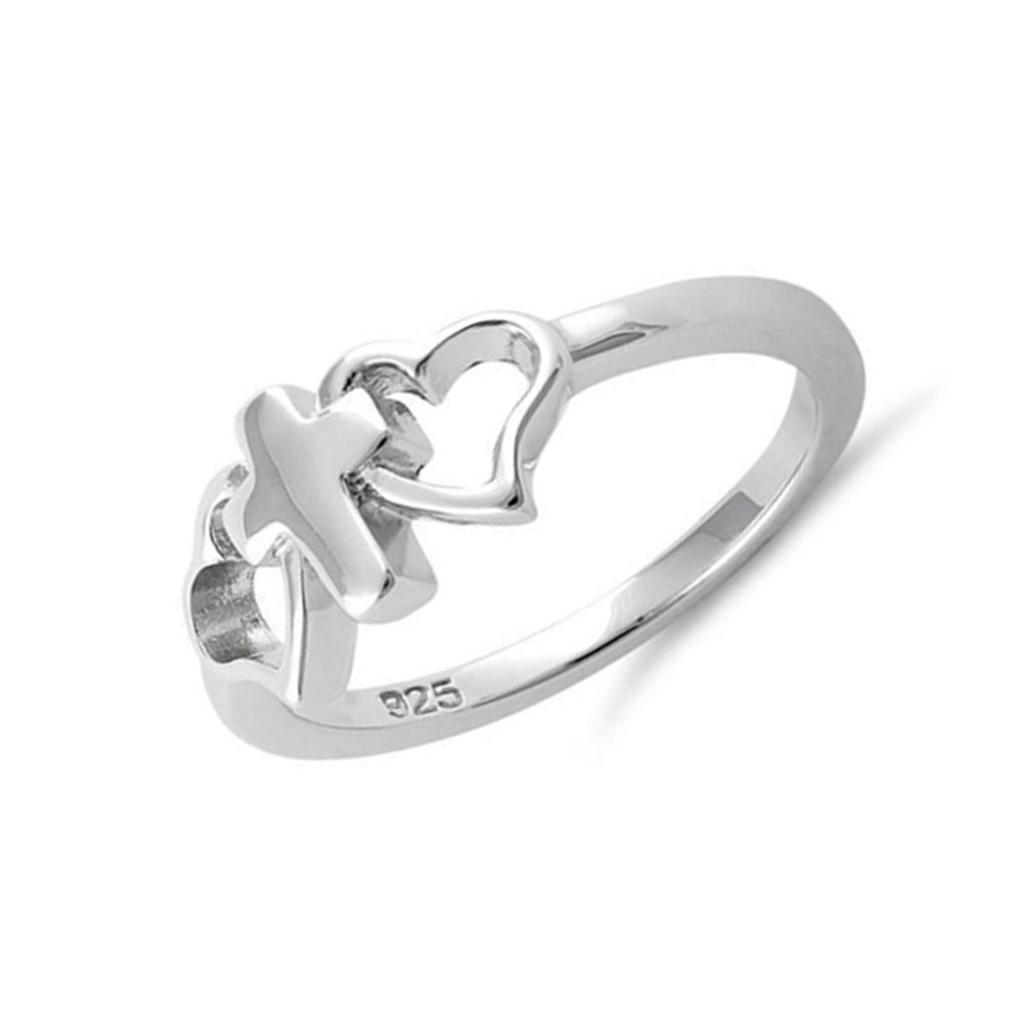 925 Sterling Silver Cross & Heart Women Ring