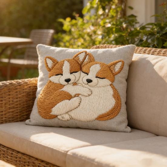 2D Animal Cushion Cover Imitation Embroidery Alpaca Pattern Pillow Case Dog Highland Cow Throw