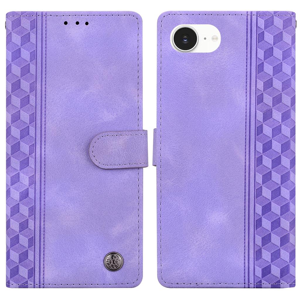 For iPhone 16e Leather Case Imprinted Checkered Pattern Wallet Stand Flip Phone Cover