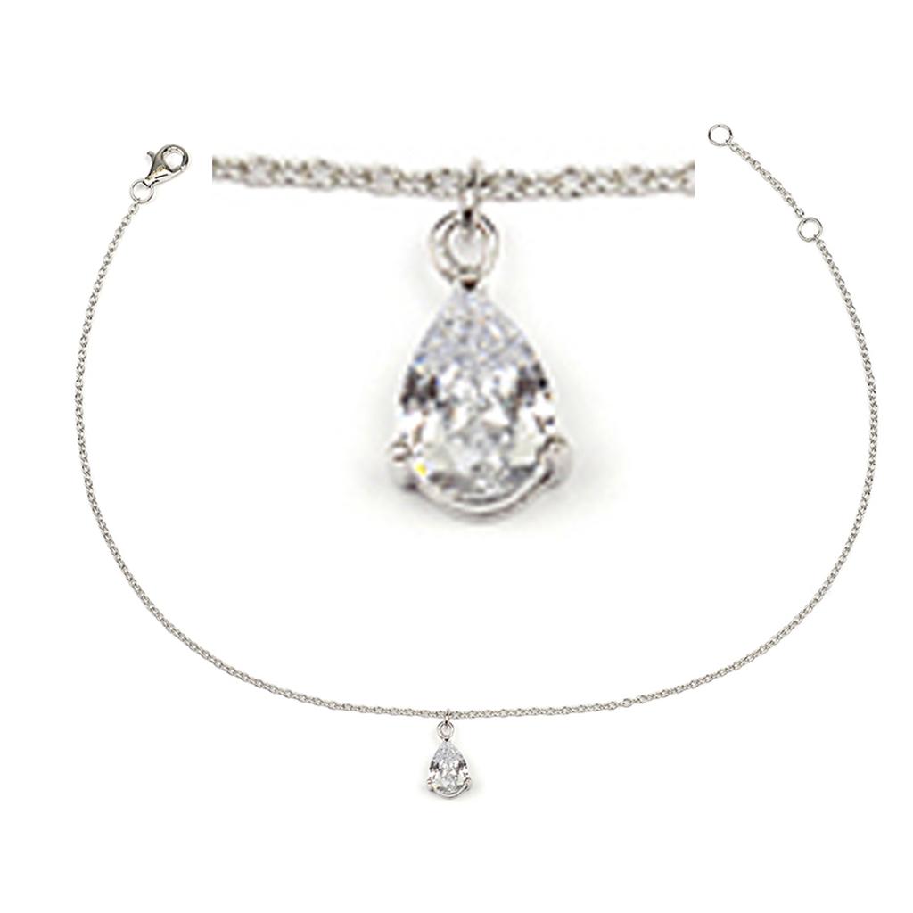 Les Trésors De Lily [R3724] - Ankelkjede Sølv 'Sissi' hvit sølvfarget (rhodium) - 7x5 mm
