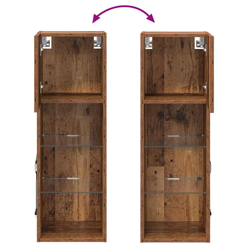 Wall Mounted TV Cabinet with LED Lights Reclaimed Wood Look 30.5 x 30 x 90 cm