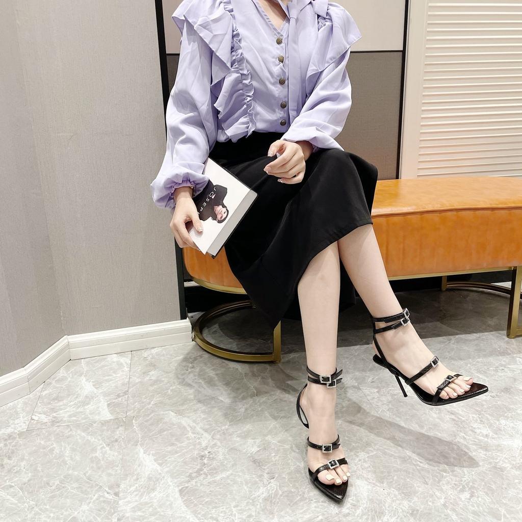 Niche design high heels 2024 new black sexy super fairy thin heel with high heel sandals women