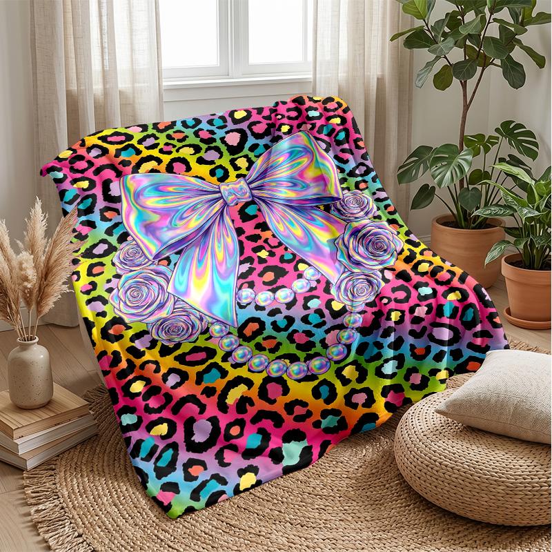 Rainbow Bow Fantasy Theme blanket Lightweight Warm Flannel Blanket Decorative Throw Blanket for Home Decoration