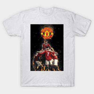 Men Black Print T-shirt Manchester United Team Celebration No-Cut Transfer Paper Print Cotton Tshirt