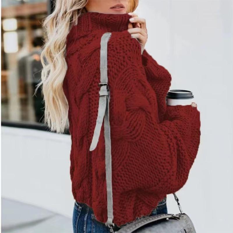 

2026 New Women s High Neck Pullover Sweater, Chunky Cable Knit Loose Fit Long Sleeve Winter Sweater for Casual Wear M червоний
