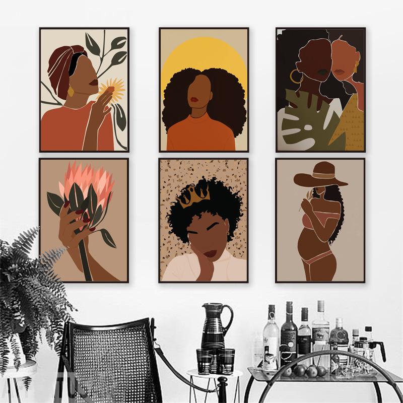 Wall Art Canvas Painting Abstract Black Girl Fashion Illustration Nordic Posters And Prints Wall Pictures For Living Room Decor
