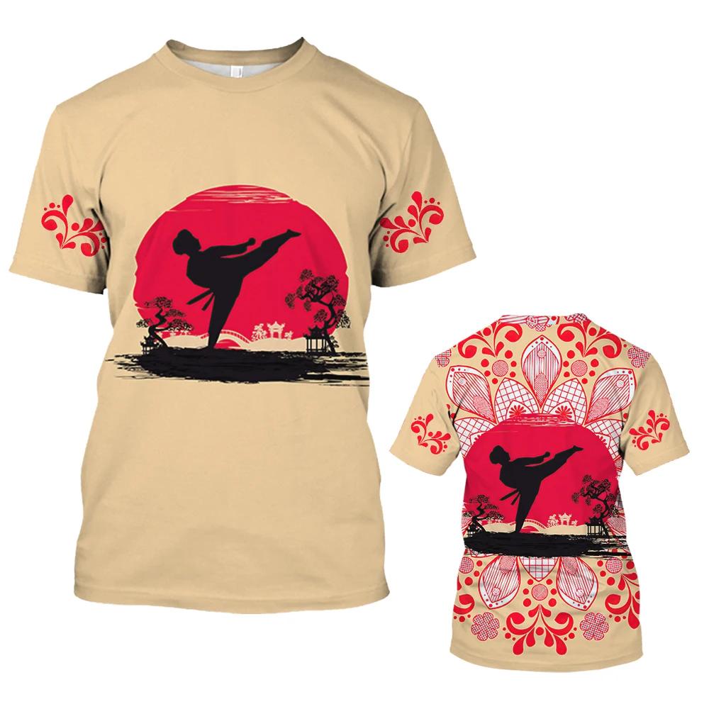 Camisetas de Verano de Cuello Redondo con Estampado 3D de Kickboxing Artes Marciales, Camisetas de Hombre Casuales de Moda de Manga Corta