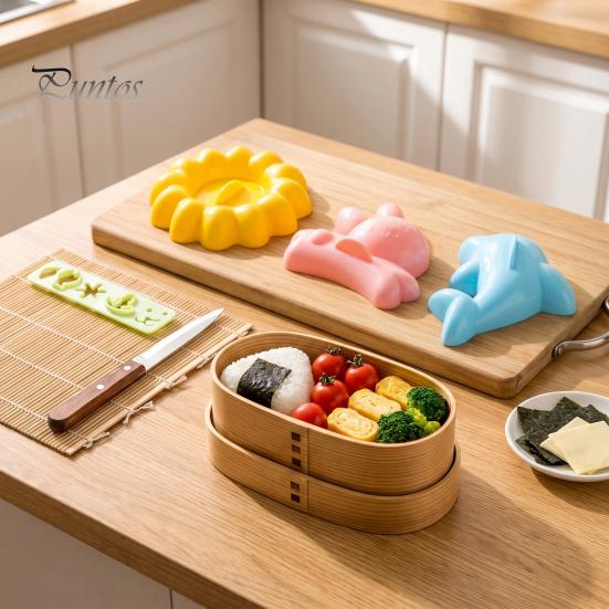 Cute Food Molds 4PCS Rice Ball Molds, Rabbits Dolphins Flowers And Long Shape, Onigiri Maker Press Portable Grade PP Sushi for DIY Japanese