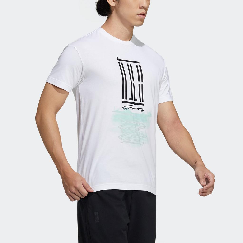 Adidas T Shirts Men's White Crew Neck Moderate Straight Fit GP0868