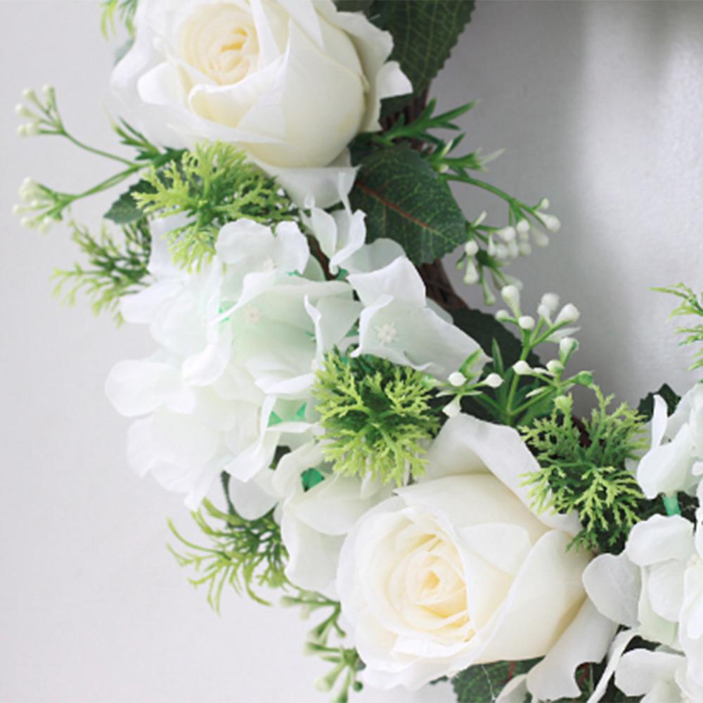 Artificial White Rose Wreath Faux Flower Wreath for Outdoor Front Door Wedding Wall Window Decor